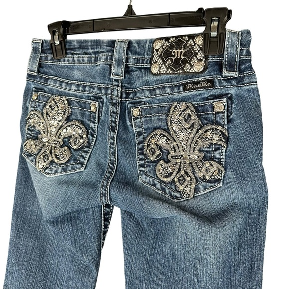 Miss Me Women’s 26 Mid Rise Skinny Jeans Fleur De Lis Pockets Embellished - Picture 2 of 16